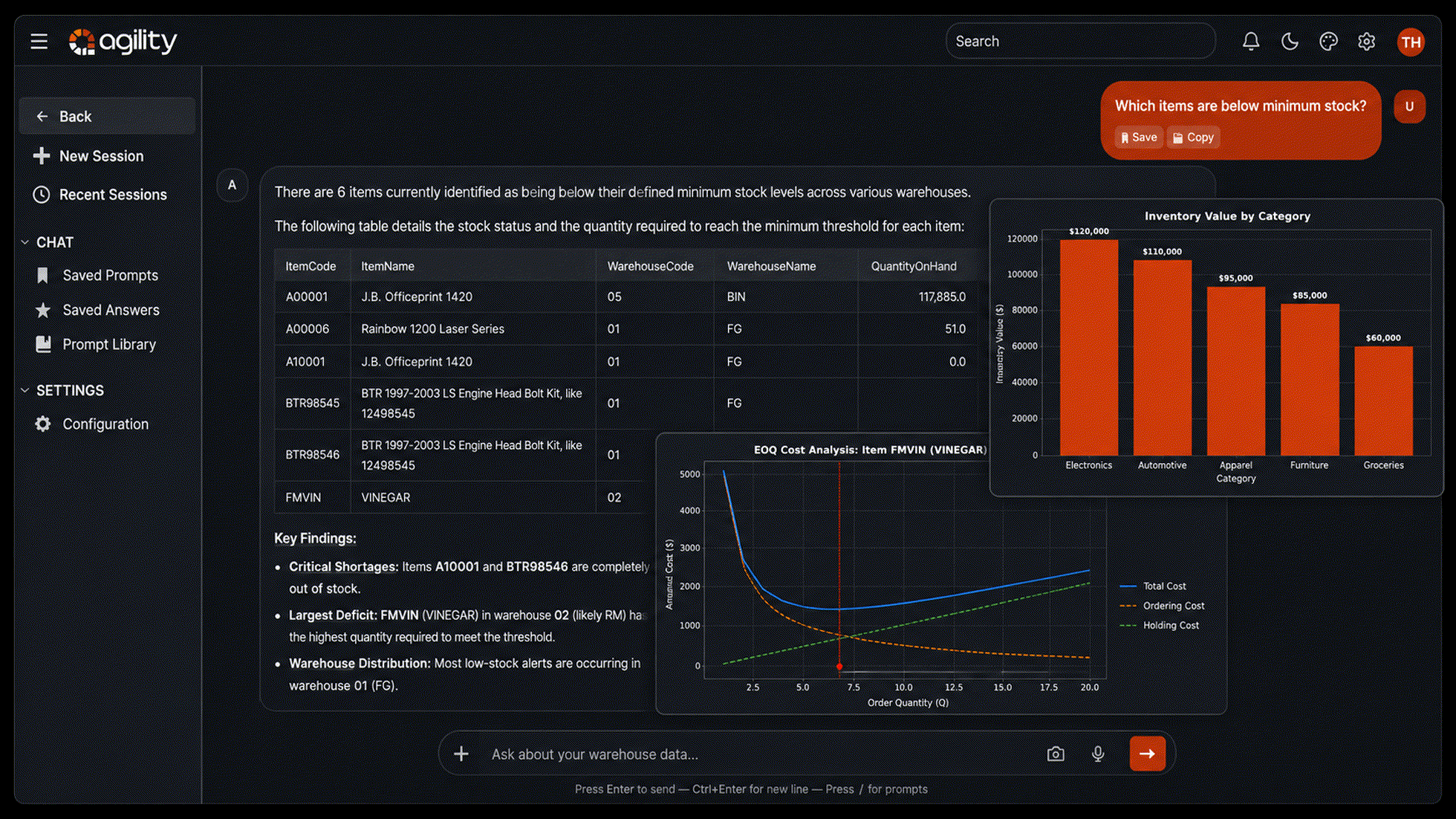 AI Agent interface — dark mode