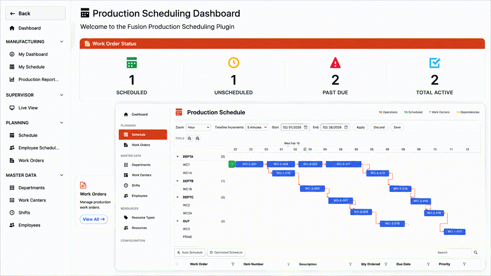 AI Fusion Production Scheduler interface