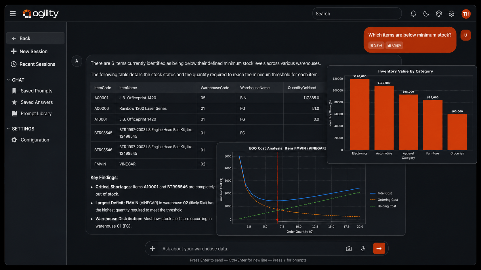 AI Agent interface — dark mode