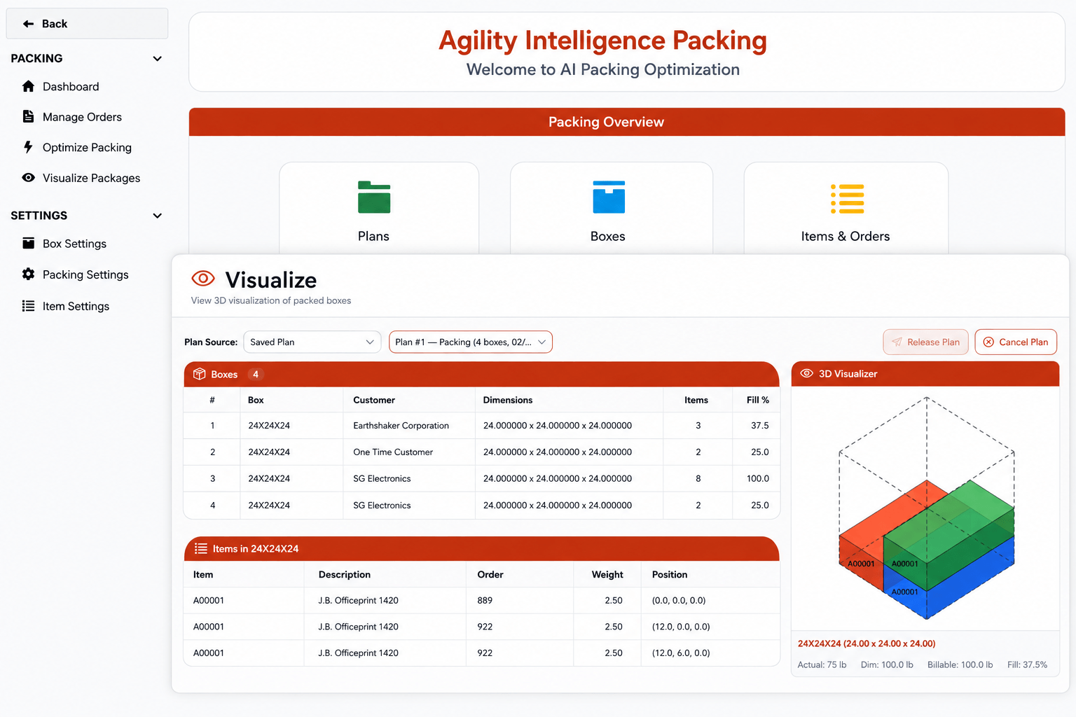 AI Packing interface