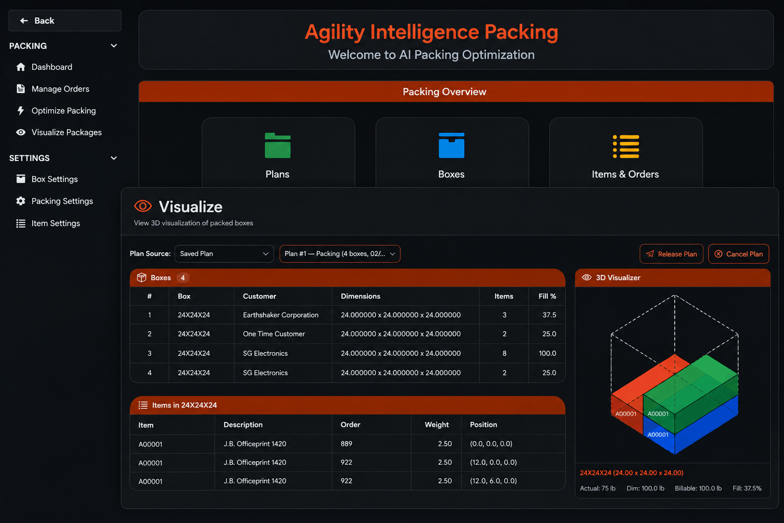 AI Packing interface — alternate view