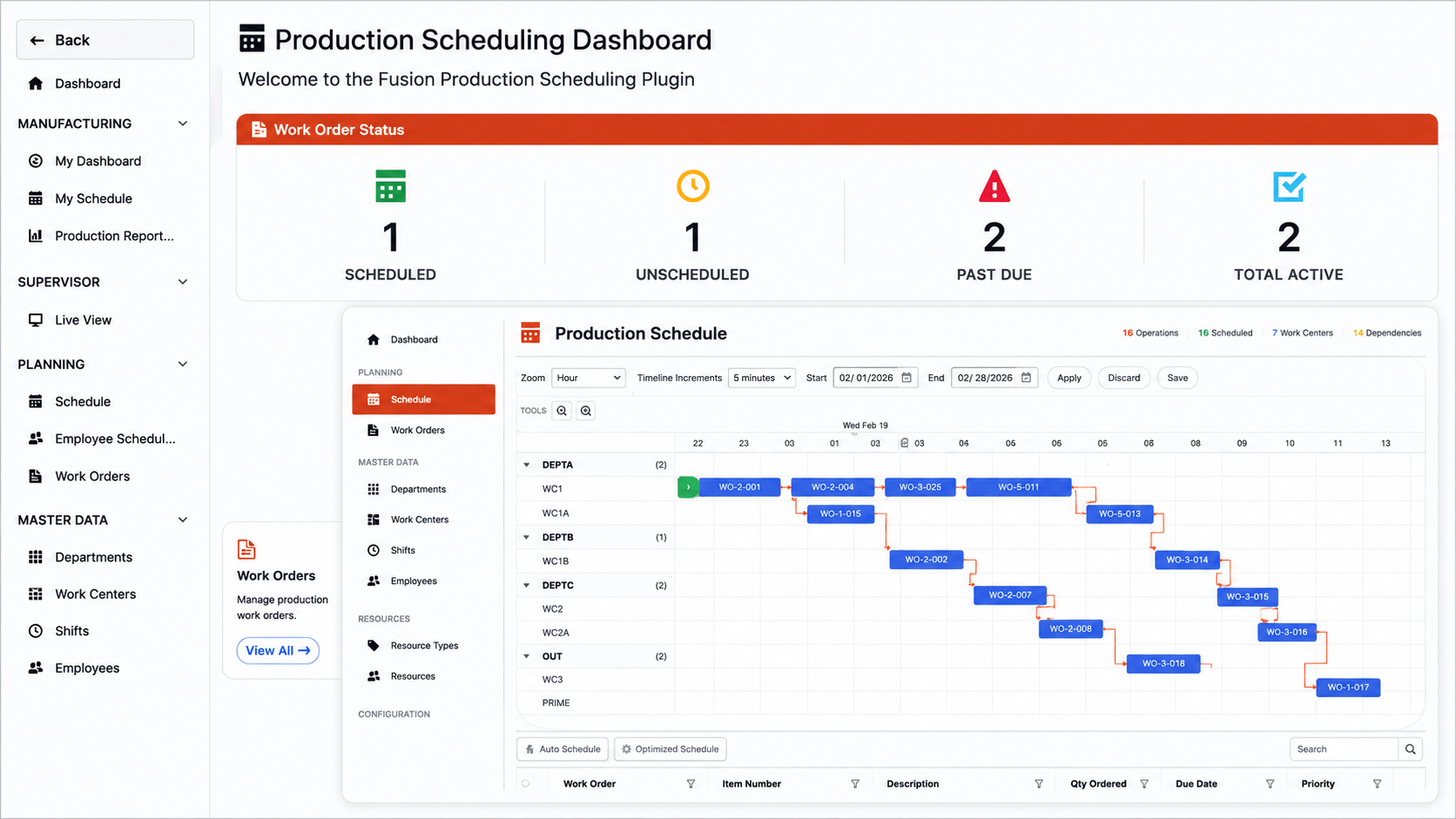 AI Fusion Production Scheduler interface
